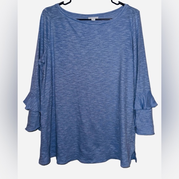 J. Jill Women's Blue Linen Cotton 3/4 Bell Sleeve Boat Neck T-Shirt Size Medium - Picture 1 of 5